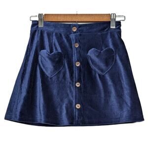 Shosho Girls Blue Corduroy A-Line Heart Pocket Skirt Size 10/12